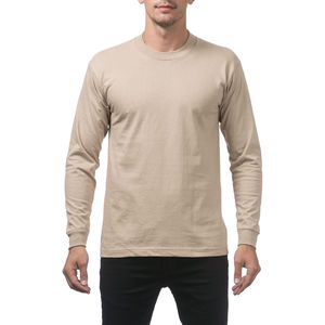 T-shirt à manches longues pour homme, gris, col rond, coupe classique, couleur unie, décontracté, tricoté en coton respirant - Product Image 3