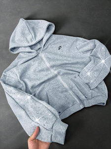 Rhinestone Detail Zip Hoodie Cotton Fleece Oversized Streetwear Clean Minimal Style Hoodies for Men Custom OEM Service - Product Image 3