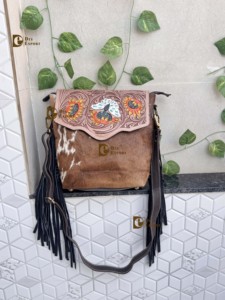 Western Cowhide Fur Leather Western Style <b>Bag</b> Hand Tooled Carving Fringe <b>Bags</b> New Design Hot Selling Shoulder <b>Bags</b> for Women - Product Image 5
