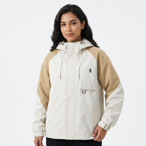 Chaqueta Varsity con Capucha para Hombre, Diseño Color Block, Impermeable, Resistente al Viento, Transpirable, Poliéster, Cierre de Cremallera, Bolsillos Frontales, Estilo Casual, Otoño - Product Image 2