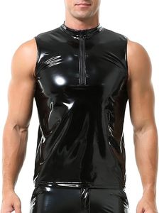 Custom Gym Wear Men's Faux Leather <b>Tank</b> <b>Top</b> Sexy Faux Fur Vest Sleeveless Round Neck Leather <b>Tank</b> <b>Top</b> - Product Image 5