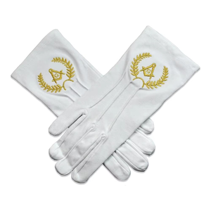 Gants maçonniques blancs 100 % coton pour l'hiver avec fermeture élastique au poignet et logo personnalisé - Régalia de qualité pour les loges maçonniques - Product Image 4