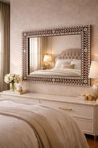 Stylish Modern High Quality Handmade Wall <b>Mirror</b> Bone Inlay Detailing for Bedroom or Bathroom Decor By BELLDEC - Product Image 4