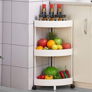 Three-Layer Corner Storage Rack With <b>Wheels</b> For Kitchen Food Organization <b>Plastic</b> Minimalist Design - Product Image 1