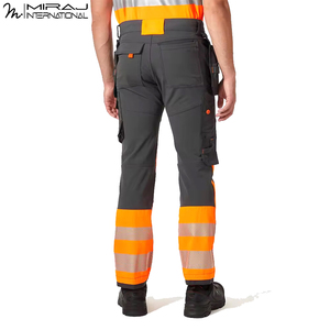 Men High Visibility <b>Work</b> <b>Pants</b> Polyester Reflective Stripes Orange <b>Black</b> Safety Workwear Durable Lightweight Breathable - Product Image 2
