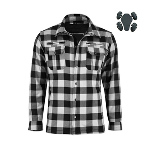 Chemise de motard noire et blanche avec doublure en Kevlar et équipement de protection pour les croisières estivales, chemise en flanelle pour hommes - Product Image 1