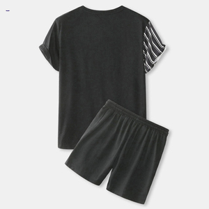 Nouvel ensemble d'été pour hommes 2 pièces en tissu éponge Streetwear T-shirt à manches courtes et short respirant - Product Image 2