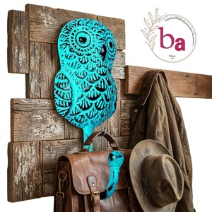 Ba Aqua Green Owl Vintage Wall <b>Hook</b> Handmade Cast Iron Eco-Friendly Waterproof Novelty <b>Coat</b> Hat Hanger Single <b>Hook</b> <b>Decorative</b> - Product Image 2