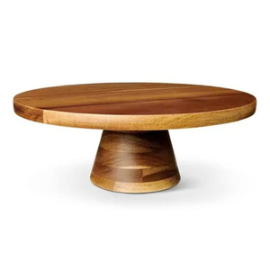 Soporte para pasteles de madera de acacia personalizado al por mayor con base de pedestal, soporte redondo de madera para exhibir postres para bodas y fiestas en oferta. - Product Image 1