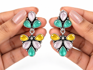 Wholesale Multicolor Oxidized Silver Plated Floral Dangle <b>Earrings</b> for Women | <b>Fashion</b> Ethnic Statement Jewelry - Product Image 3