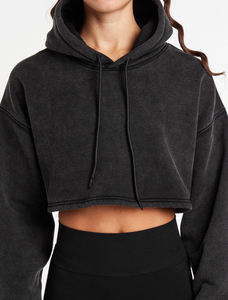 Sudadera con capucha corta de mujer de primera calidad al por mayor, con hombros caídos, corte oversize, manga larga, personalizada, con lavado ácido, para invierno - Product Image 4