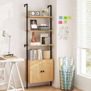 Estantería de Pared de 6 Niveles y 72.5 Pulgadas con Gabinete de Ratán - Product Image 1