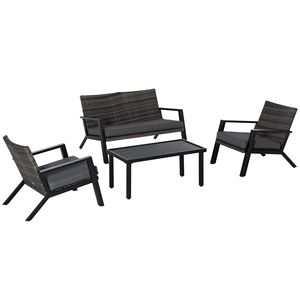 Set Divano da Esterno in Vimini a 4 Pezzi con Cuscini Rimovibili e Tavolino da Caffè per Balcone e Giardino - Product Image 1