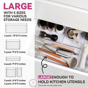Set di 26 Contenitori Organizzatori in Plastica Trasparente di 5 Misure, per Utensili da Cucina e Bagno, Organizzatori Premium per Cassetti - Product Image 2