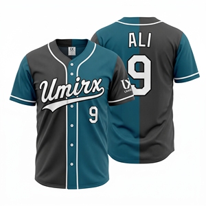 Camiseta de Béisbol Personalizada de Dos Tonos, 100% Poliéster, Color Verde Azulado y Gris Carbón, con Nombre y Número Bordados, Uniforme de Equipo de Softbol - Product Image 1