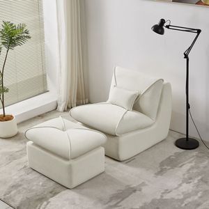 Moderna Chaise Longue Comprimibile con Pouf, Comodo Divano Imbottito per Soggiorno e Camera da Letto, Ideale per Piccoli Spazi - Product Image 1