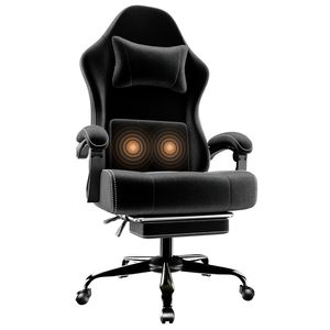Chaise de jeu ergonomique en tissu avec support lombaire massant et repose-pieds pour les joueurs - Product Image 1