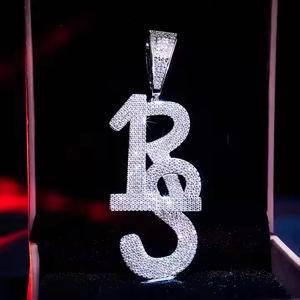 Pendentif lettre RS serti de diamants, moissanite taille brillant ronde, micro-incrustation, bijoux hip-hop unisexe - Product Image 1