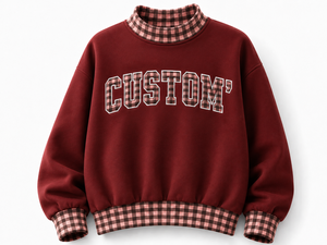 Women's Brown Oversized <b>Mock</b> <b>Neck</b> Gingham Trim Sweatshirt Custom Letter Graphic Long Sleeve Casual Pullover <b>Top</b> - Product Image 6