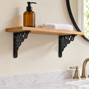 Support d'étagère mural en métal décoratif SHUBHAM, style vintage, en fer noir, avec motifs floraux - Product Image 2