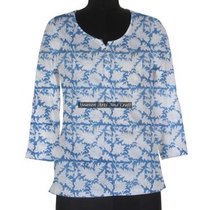 Robe tunique en coton de créateur Robe courte indienne imprimée florale à la mode Kurti Robe courte sexy imprimée à la main - Product Image 1
