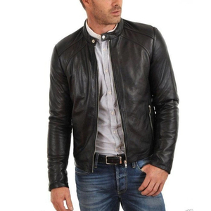 Blouson Moto Homme Sur Mesure en Cuir Véritable Col Montant Zippé Imperméable Coupe-Vent Coupe Droite Couleur Unie Automne Fabrication Usine - Product Image 1