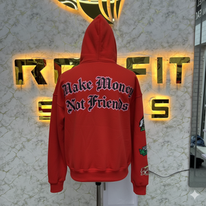 เสื้อฮู้ดซิปแบบหนาพิเศษทรงโอเวอร์ไซส์สำหรับผู้ชายและผู้หญิง แต่งขอบดิบ ปักลายเพชร ผ้าฟลีซ รับผลิตแบบ OEM ODM - Product Image 6