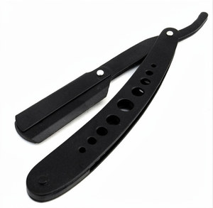 Stainless Steel Butterfly <b>Straight</b> <b>Razor</b> Black Barber Shavette Custom Logo Classic Cut Throat Shaving <b>Razor</b> - Product Image 1