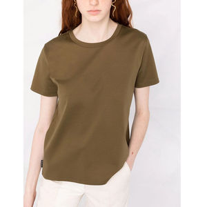 เสื้อยืดแขนสั้นคอกลมถักสำหรับผู้หญิง ผ้าฝ้าย 100% ระบายอากาศได้ดี เป็นมิตรกับสิ่งแวดล้อม ป้องกันการยับ - Product Image 1