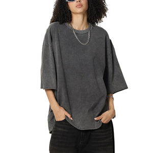 Camisetas OEM de Algodón Pesado con Lavado Ácido, Unisex, Oversize, con Logotipo Personalizado, 320 g/m², Camiseta Vintage Estampada para Mujer, Estilo Universitario, Lavado Snow Wash - Product Image 3