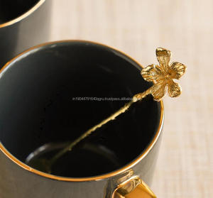 Juego de 4 piezas de cuchara de té con mango de diseño de flor dorada hecha a mano de lujo - Product Image 5