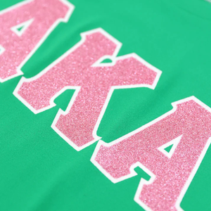 เสื้อยืด AKA Green Greek Letter Glitter สีชมพู สไตล์เชนิลล์ ลายกราฟิก เสื้อยืดคอกลมผ้าฝ้ายสำหรับผู้หญิง สีเขียวชมพู - Product Image 6