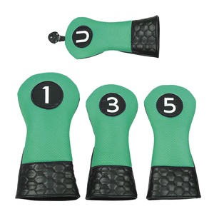 Yellow PU Leather <b>Golf</b> Club Headcovers Set with Black Hex Pattern and Numbered Design for Driver 1 3 5 and Putter - Product Image 4