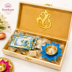Best Selling Premium Gold Finish Luxury Handmade <b>Festive</b> Favors Return <b>Gift</b> Box Set Lotus Tealight Shubh Labh Diwali Wedding - Product Image 3