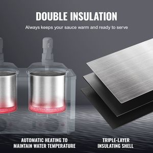 Dispenser Elettrico Commerciale per Formaggio 2.3x2 Qt, Scaldafonduta in Plastica con Doppia Pompa, Temperatura 86-230°F, Attrezzatura per Mantenimento Calore - Product Image 4
