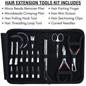 Kit Profesional de Herramientas para Extensiones de Cabello con Cuentas Forradas de Silicona en Negro, Marrón y Beige, Alicates de Microlink y Tijeras - Product Image 6