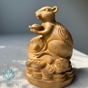 Statue distinctive du zodiaque asiatique en bois d'agar, forme compacte, statue du Rat, décoration Feng Shui, sculpture animale du Nouvel An de My Aga - Product Image 1