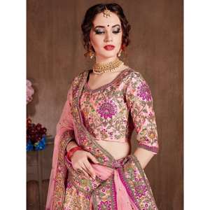 Arresting Pastel Pink Colored Bridal Wear Diseñador Bordado Lehenga choli - Product Image 2