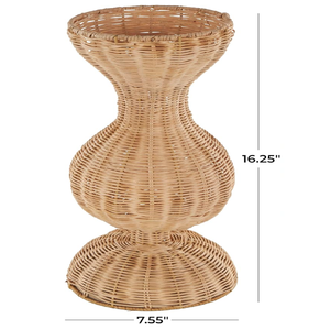 Set of two <b>small</b> patterned woven rattan <b>vases</b> with wide rims and round bodies, available at wholesale prices. - Product Image 4