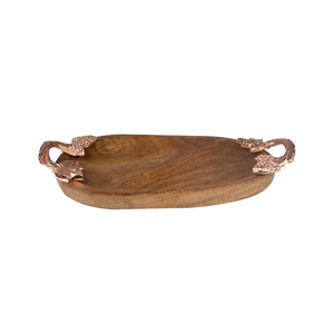 Elegant Design Natural Wooden Oval <b>Tray</b> With Leaf Handle <b>Snacks</b> And Fruits Serving <b>Tray</b> For Home Hotel Accessories Supplies - Product Image 1