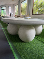 Table basse moderne d'extérieur en béton GFRC avec finition par transfert d'eau, mobilier de patio léger