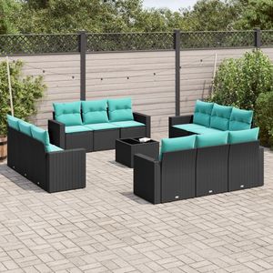 Set di divani da giardino in polyrattan nero da 13 pezzi con cuscini per divani da giardino - Product Image 1