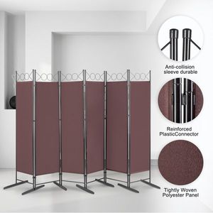 4 Fold Top 6FT Screen & Room Divider 160g Polyester Cloth with Carbon Steel Frame and Plastic Feet Brown - Product Image 5