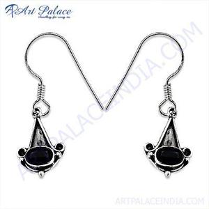 Pendientes de aro de boda de moda chapados en plata con piedras preciosas de ónix negro para mujer de Art Palace - Product Image 2