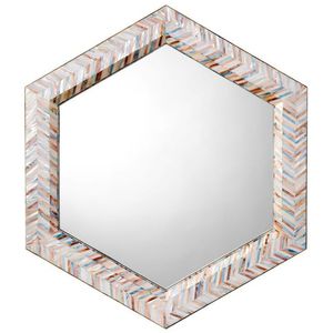 Miroir hexagonal suspendu de qualité supérieure, en mosaïque naturelle de coquillages, pour la décoration intérieure et l'hôtellerie, miroir en nacre. - Product Image 4