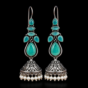 Boucles d'oreilles pendantes en argent oxydé avec pierre verte, tendance, pour femmes, commande en gros, stock disponible, livraison rapide - Product Image 3