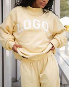 Custom Embroidered Women's Cotton Oversized Pullover Hoodie Knit Designer Crew Neck <b>Sweaters</b> Unisex <b>Set</b> Customization with logo - Product Image 3