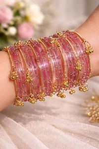 Premium Golden Plated Trendy Multi-Tone Glass Pearl Churiyan <b>Bangle</b> <b>Set</b> Ombre Finish Glitter Accents Custom Colors Traditional - Product Image 2