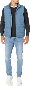Gilet matelassé sans manches pour homme, bleu, col montant, fermeture éclair intégrale, décontracté, couleur unie, velours, grande taille, respirant, pour l'automne - Product Image 6