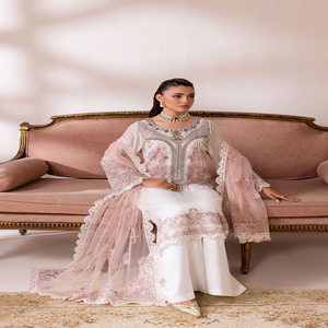 Ramsha Satrangi White Pakistani Salwar Kameez Suits Embossed Chiffon <b>Kurta</b> Set Women Traditional Regular Fit Quick Dry Indian - Product Image 5